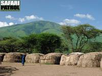 Massajby vid foten av berget Lemagurut. (Ngorongoro Conservation Area, Tanzania)