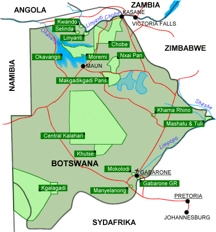 Karta över Botswana